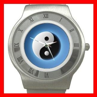 Blue Yin Yang Fortune Symbol Stainless Steel Wrist Watch Unisex 003