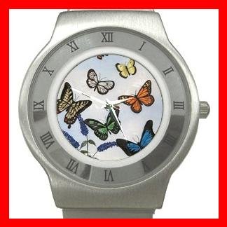 Butterflies Fly Insect Stainless Steel Wrist Watch Unisex 004