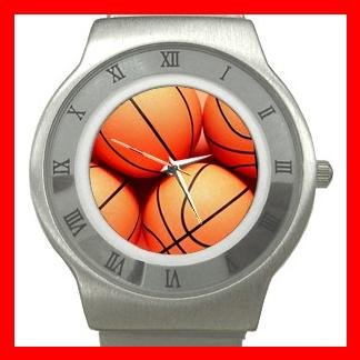 Sport Basketball Balls Game Stainless Steel Wrist Watch Unisex 010