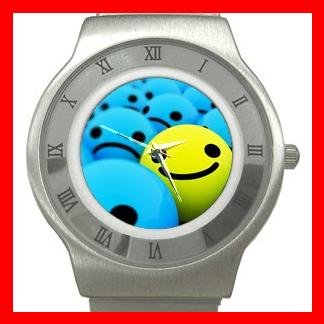 Cute 3D SMILEY Smile Faces Stainless Steel Wrist Watch Unisex 011