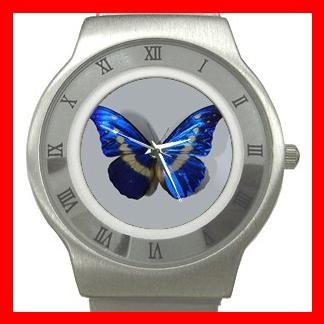 Most Beautiful Blue Butterfly Stainless Steel Wrist Watch Unisex 045