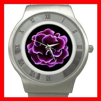 Purple Gloxinia Flowers Stainless Steel Wrist Watch Unisex 047