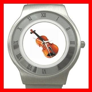 Violin Music Instrument Hobby Stainless Steel Wrist Watch Unisex 051