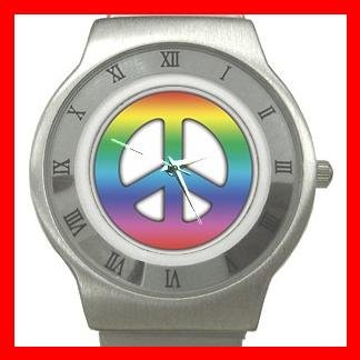 TIE DYE PEACE SIGN Stainless Steel Wrist Watch Unisex 053
