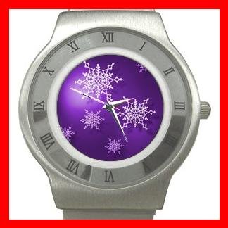 Christmas Purple Snow Flakes Stainless Steel Wrist Watch Unisex 058