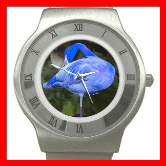 Blue Flamingo Bird Stainless Steel Wrist Watch Unisex 062