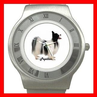 Papillon Pet Dog Animal Stainless Steel Wrist Watch Unisex 065