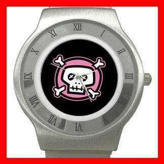 Pink Skull Hobby Fun Cool Stainless Steel Wrist Watch Unisex 067