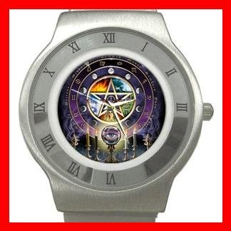 Rare Wicca Pentagram Pentacle Stainless Steel Wrist Watch Unisex 079