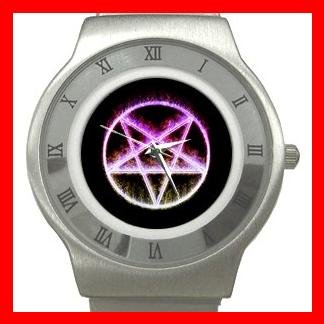 Rare Wicca Pentagram Pentacle Stainless Steel Wrist Watch Unisex 080