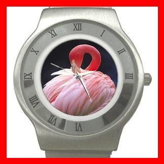 PINK FLAMINGO Bird Stainless Steel Wrist Watch Unisex 084
