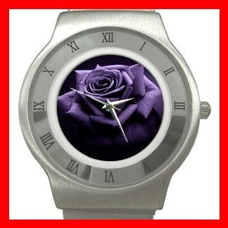 Purple Rose Flowers Stainless Steel Wrist Watch Unisex 092