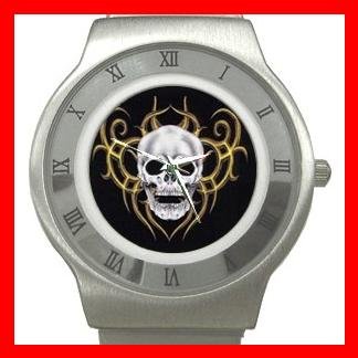 Skull Skeleton Goth Hobby Stainless Steel Wrist Watch Unisex 094