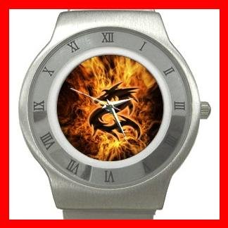 Dragon Fire Flames Fantasy Stainless Steel Wrist Watch Unisex 111