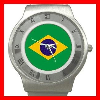 New Brazilian Flag Patriotic Stainless Steel Wrist Watch Unisex 118