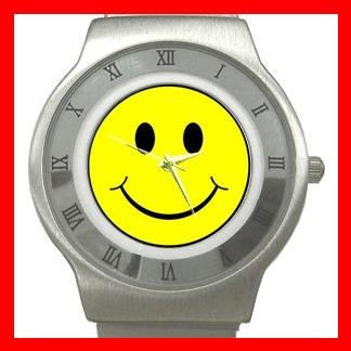 Yellow Smiley Smile Face Stainless Steel Wrist Watch Unisex 121