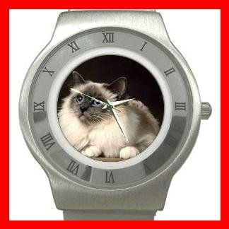 Cute Birman Cat Pet Animal Stainless Steel Wrist Watch Unisex 123