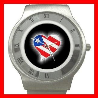 AMERICAN FLAG HEART Patriotic Stainless Steel Wrist Watch Unisex 126