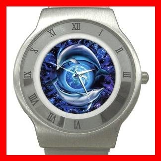 Dolphins Flying Earth Stainless Steel Wrist Watch Unisex 132