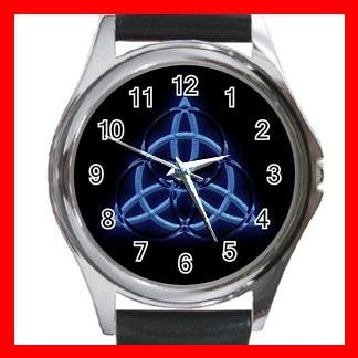 Wicca Pentagram Pagan Blue Metal Wrist Watch Unisex 023