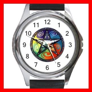 Pentagram Pentacle Rainbow Round Metal Wrist Watch Unisex 037
