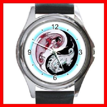 Yin Yang Dragons Myth Round Metal Wrist Watch Unisex 057