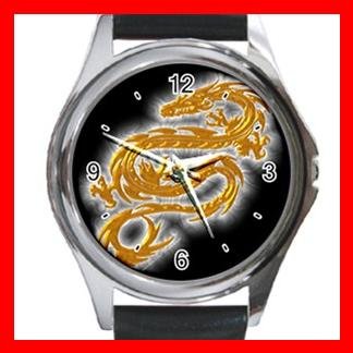 Gold Dragon Myth Hobby Fun Round Metal Wrist Watch Unisex 061