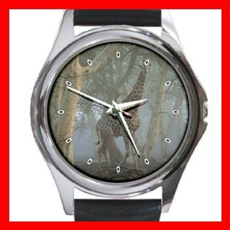 Giraffe In Forest Round Metal Wrist Watch Unisex 073