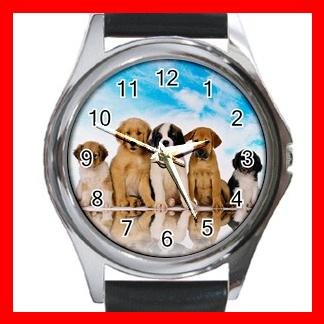 Cute Dogs Blue Sky Round Metal Wrist Watch Unisex 084