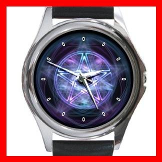 Wicca Pentagram Pentacle Round Metal Wrist Watch Unisex 100