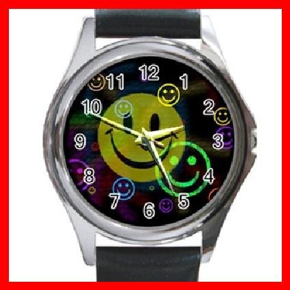 Cute SMILE Face Smiley Round Metal Wrist Watch Unisex 113