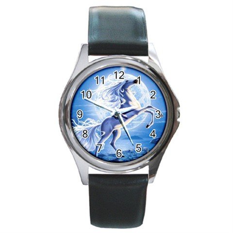 UNICORN AND MOON Flying Myth Round Metal Wrist Watch Unisex 124