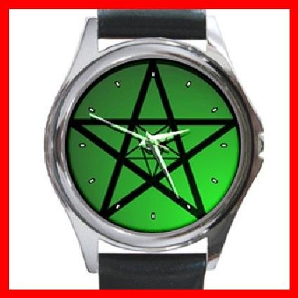 Green Pentacle Hobby Round Metal Wrist Watch Unisex 125