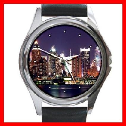 New York City Night Skyline Round Metal Wrist Watch Unisex 126