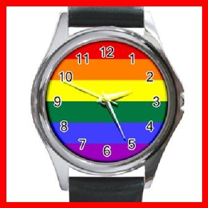 GAY LESBIAN PRIDE FLAG COLOR Round Metal Wrist Watch Unisex 134