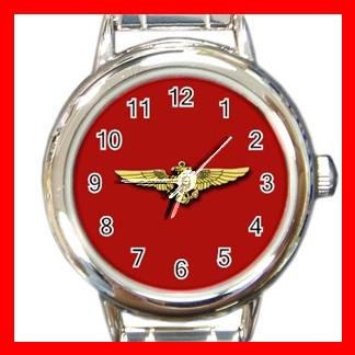 Red Marine Pilot Wings Round Charm Wrist Watch Amy