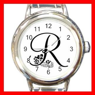 MONOGRAM "R" Round Charm Wrist Watch Alphabet Letter