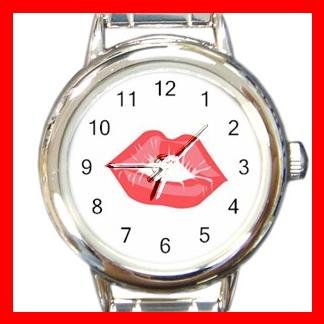 Kiss Me Red Lips Round Charm Wrist Watch Love Lover