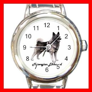 Cute Norwegian Elkhound Pet Dog Animal Round Italian Charm Wrist Watch 516