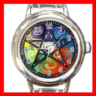 Wicca Pentagram Pentacle Round Italian Charm Wrist Watch 521
