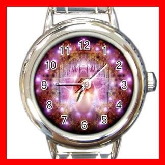 Pink Wicca Pentagram Pentacle Round Italian Charm Wrist Watch 522