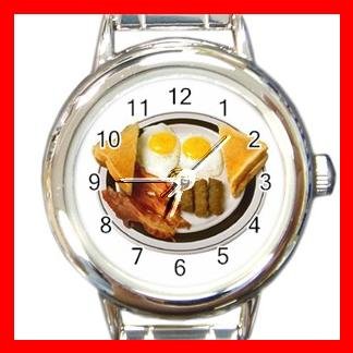 Fresh Bacon Eggs Breakfast Food Round Italian Charm Wrist Watch 533