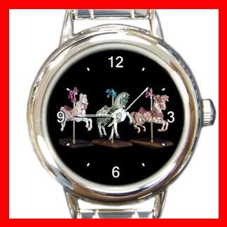 CAROUSEL HORSE Play Kids Round Italian Charm Wrist Watch 537