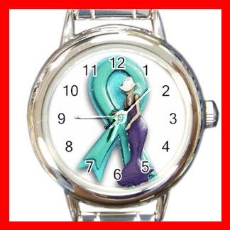 OVARIAN CANCER RIBBON Round Italian Charm Wrist Watch 542