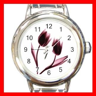 Dancing Tulips Flowers Round Italian Charm Wrist Watch 548