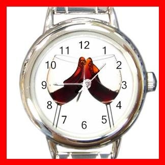 Red Wine Glass Hobby Round Italian Charm Wrist Watch 566