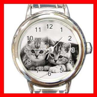 Two Kittens Cats Pet Animals Round Italian Charm Wrist Watch 567