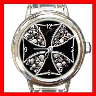 IRON CROSS SIGN SYMBOL SKULL Round Italian Charm Wrist Watch 570