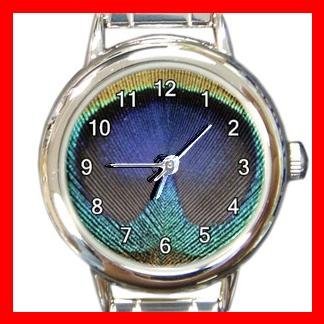 Peacock Feather Print Round Italian Charm Wrist Watch 571