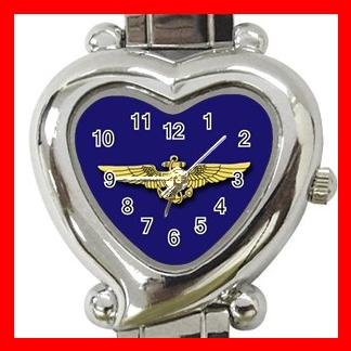 Blue Naval Aviator Wings Amy Heart Italian Charm Wrist Watch 152